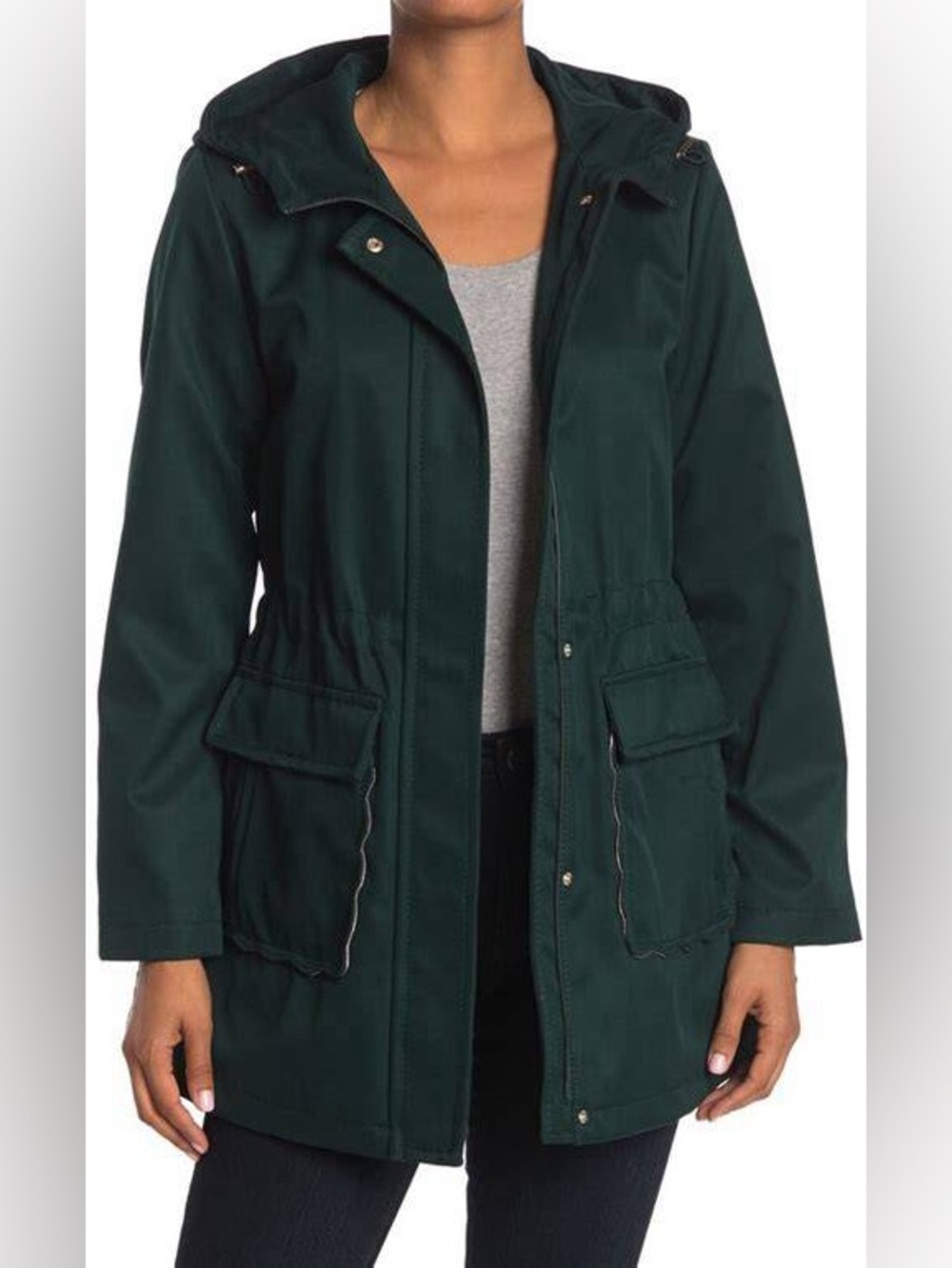 Kate Spade Black Hooded Scalloped Waterproof Trench Rain Jacket Size M